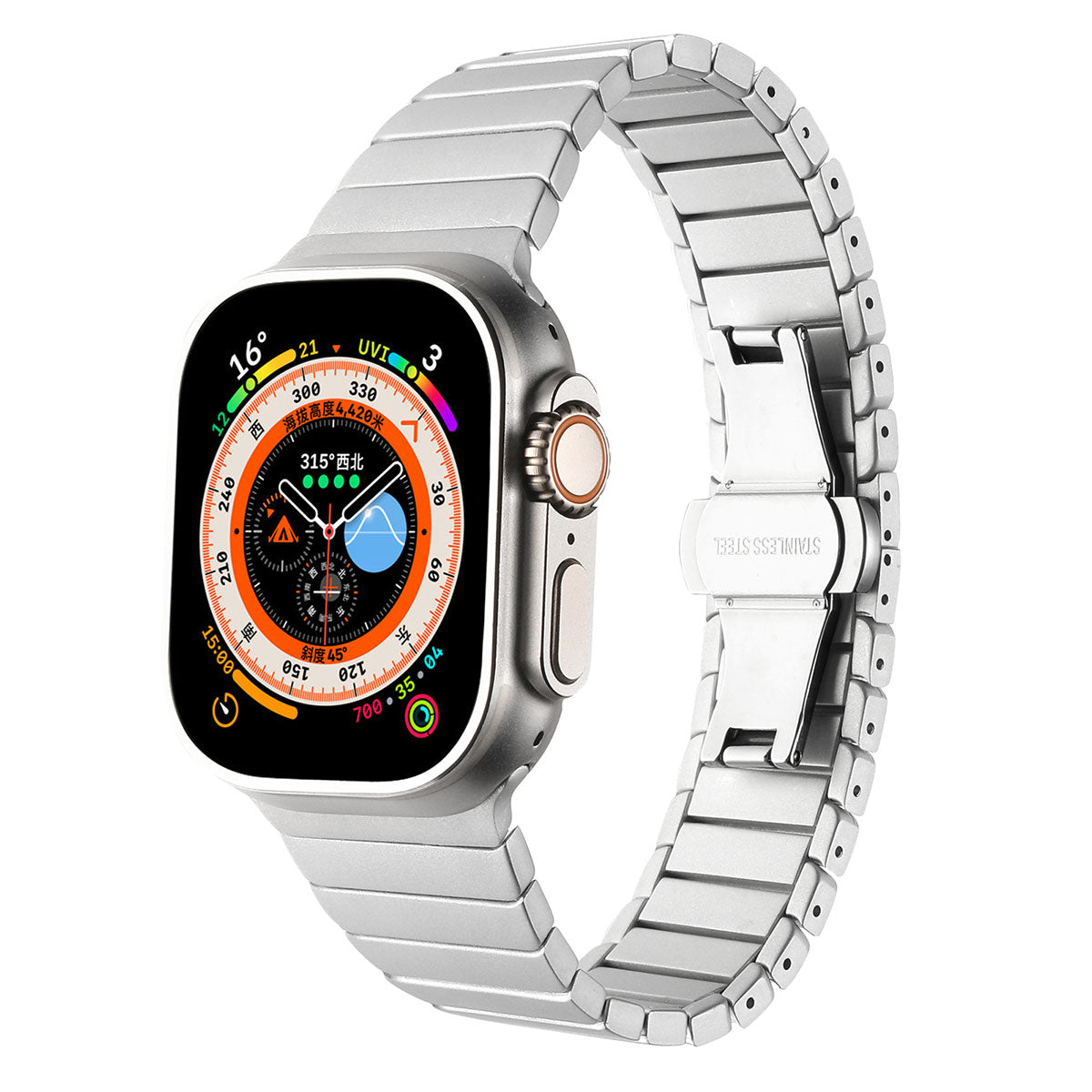 Apple Watch 44mm Kordon KRD-79 Metal Strap Kayış Gri