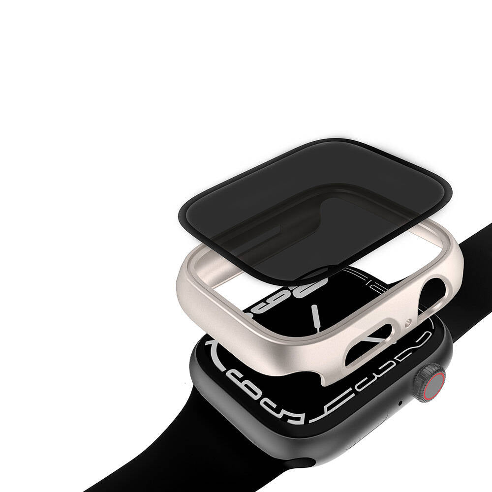 Apple Watch 44mm Sert PC Kasa ve Privacy Hayalet Ekran Koruyucu Zore Watch Gard 32 Siyah