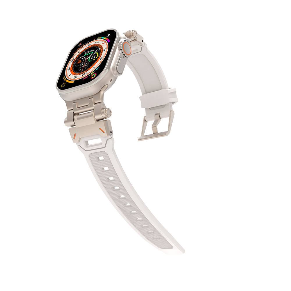 Apple Watch 44mm Zore KRD-108 Metal Başlıklı Silikon Kordon Siyah-Yeşil