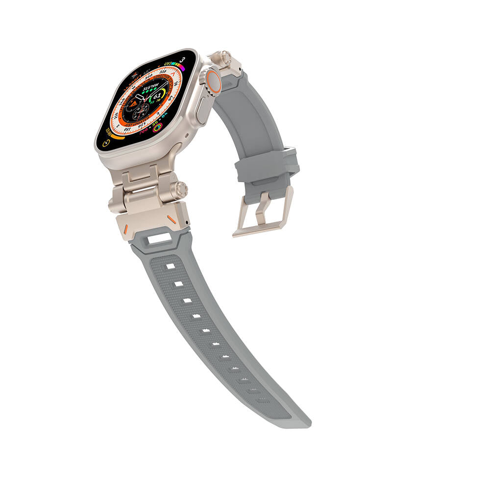 Apple Watch 44mm Zore KRD-108 Metal Başlıklı Silikon Kordon Siyah-Yeşil