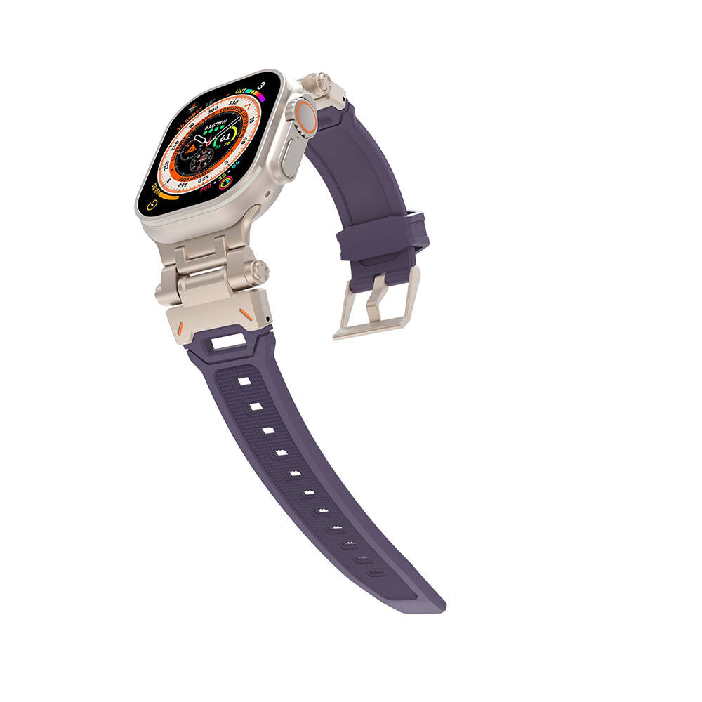 Apple Watch 44mm Zore KRD-108 Metal Başlıklı Silikon Kordon Siyah-Yeşil