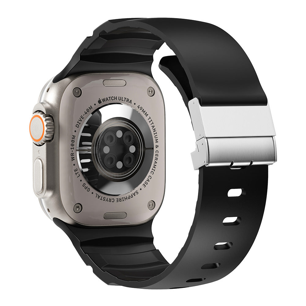 Apple Watch 44mm Zore KRD-145 Metal Tokalı Silikon Kordon Turuncu