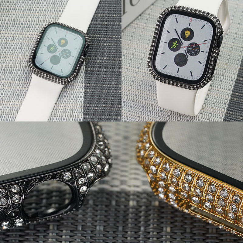 Apple Watch 7 41mm Zore Watch Gard 24 Kenarları Taşlı Sert PC Kasa Ve Ekran Koruyucu Rose Gold