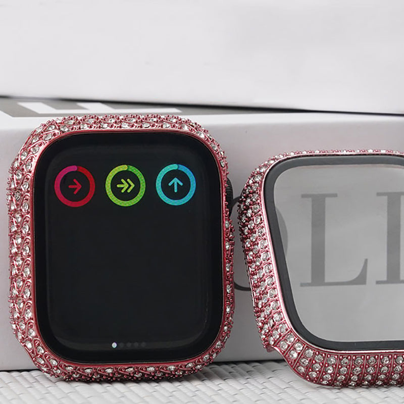 Apple Watch 7 41mm Zore Watch Gard 24 Kenarları Taşlı Sert PC Kasa Ve Ekran Koruyucu Rose Gold