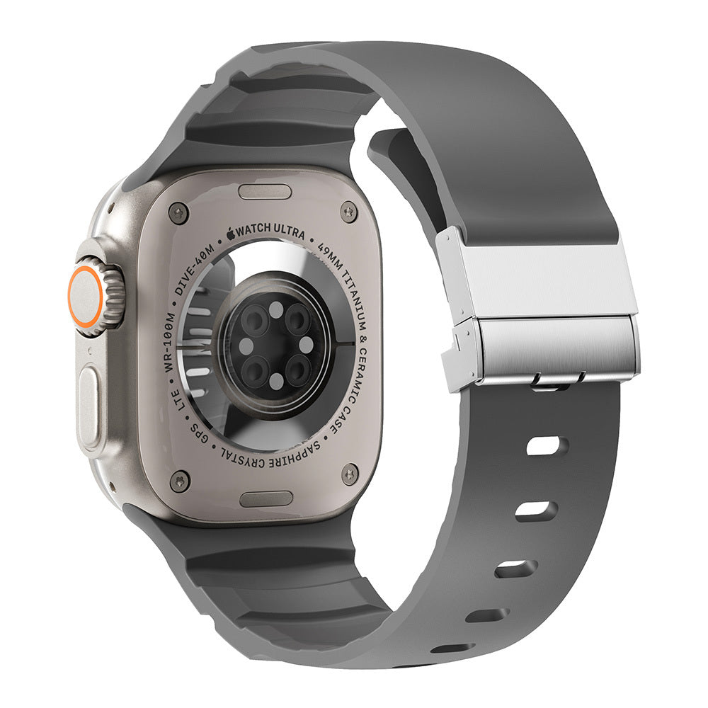 Apple Watch Ultra 49mm Zore KRD-145 Metal Tokalı Silikon Kordon Turuncu