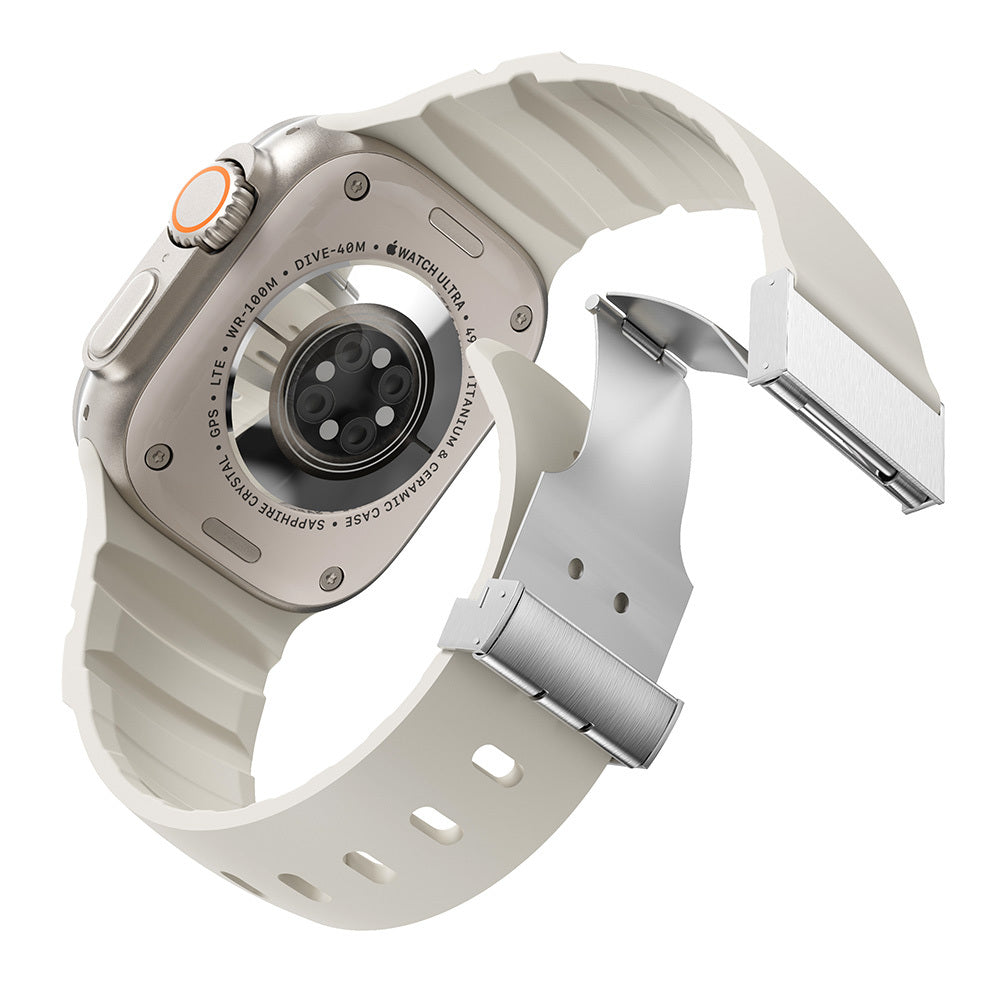 Apple Watch Ultra 49mm Zore KRD-145 Metal Tokalı Silikon Kordon Gri