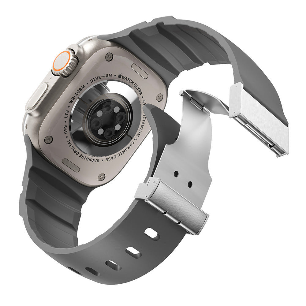 Apple Watch Ultra 49mm Zore KRD-145 Metal Tokalı Silikon Kordon Starlight