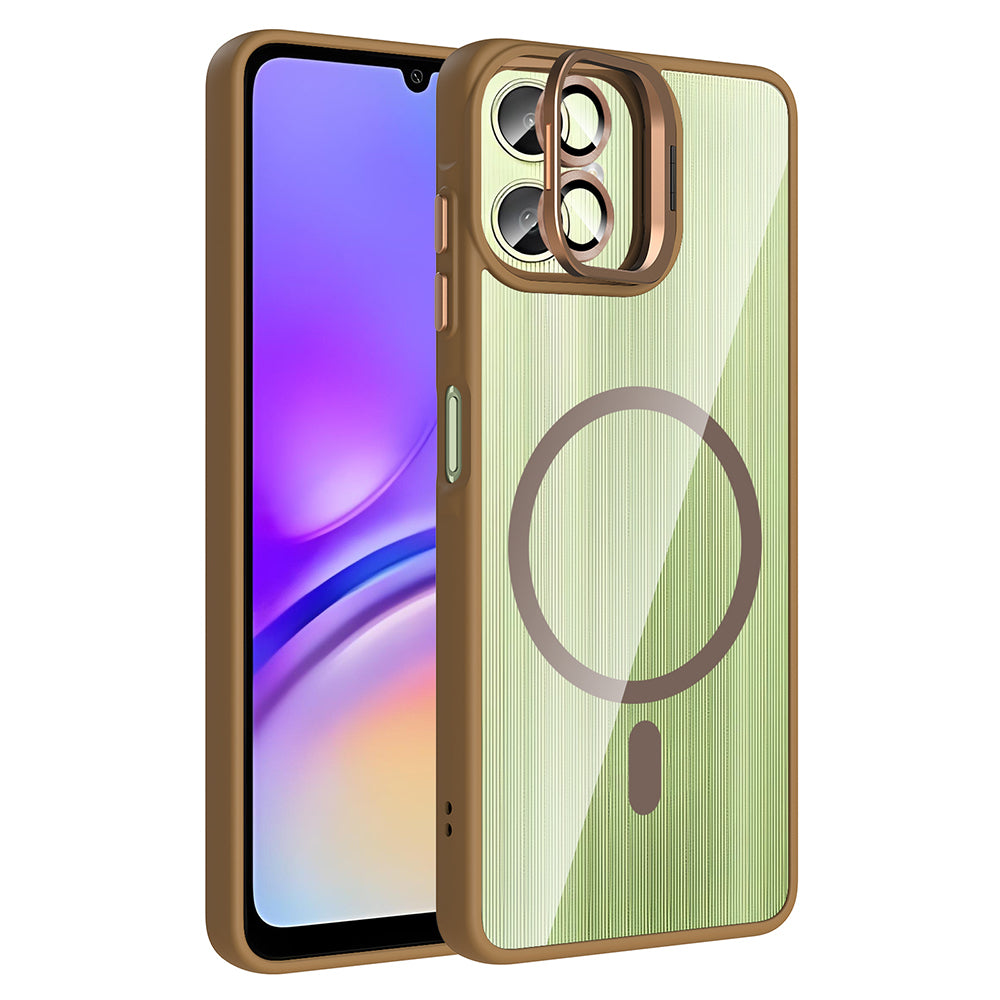 Galaxy A06 Kılıf Standlı ve Kamera Lens Hediyeli M-Safe Şarj Özellikli Zore Etro Kapak