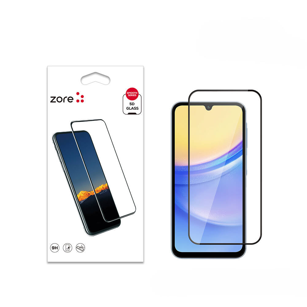 Galaxy A15 Zore Kenarları Kırılmaya Dayanıklı Cam Ekran Koruyucu Siyah