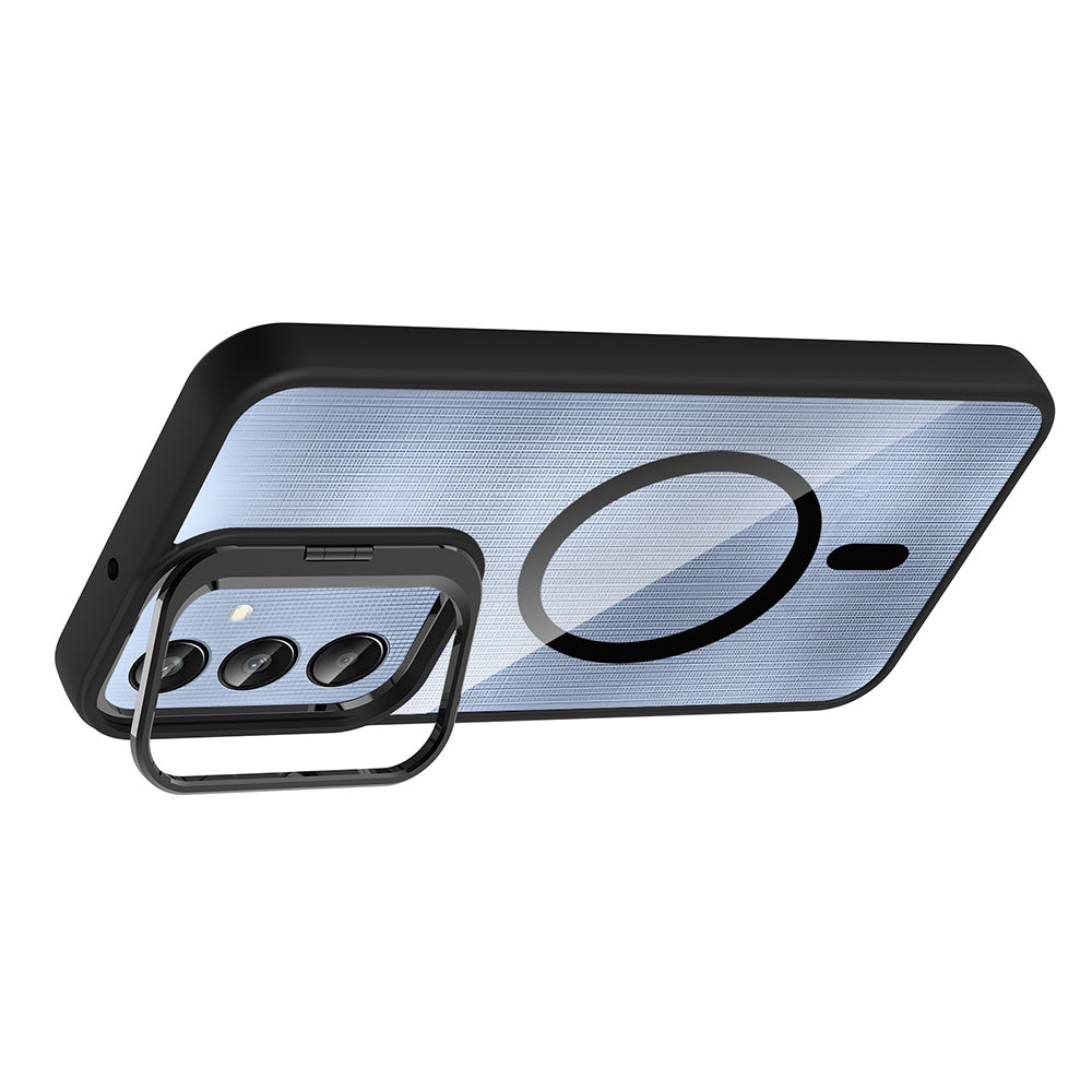 Galaxy A16 Kılıf Standlı ve Kamera Lens Hediyeli M-Safe Şarj Özellikli Zore Etro Kapak Siyah