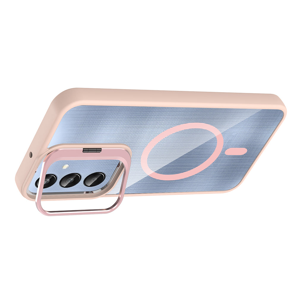 Galaxy A26 Kılıf Standlı ve Kamera Lens Hediyeli M-Safe Şarj Özellikli Zore Etro Kapak Derin Mor