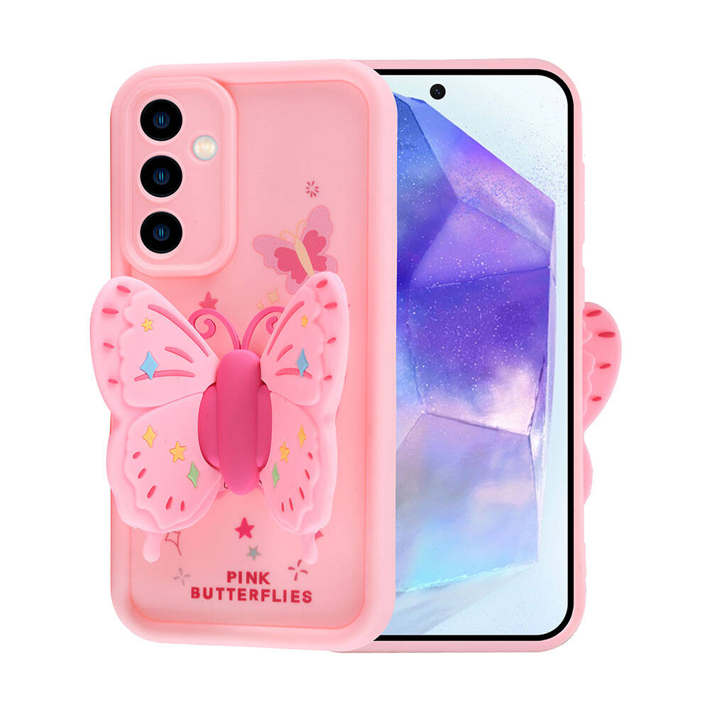 Galaxy A35 Kılıf Kamera Korumalı Figür Tasarımlı Zore Kapya Kapak Pembe Koyu