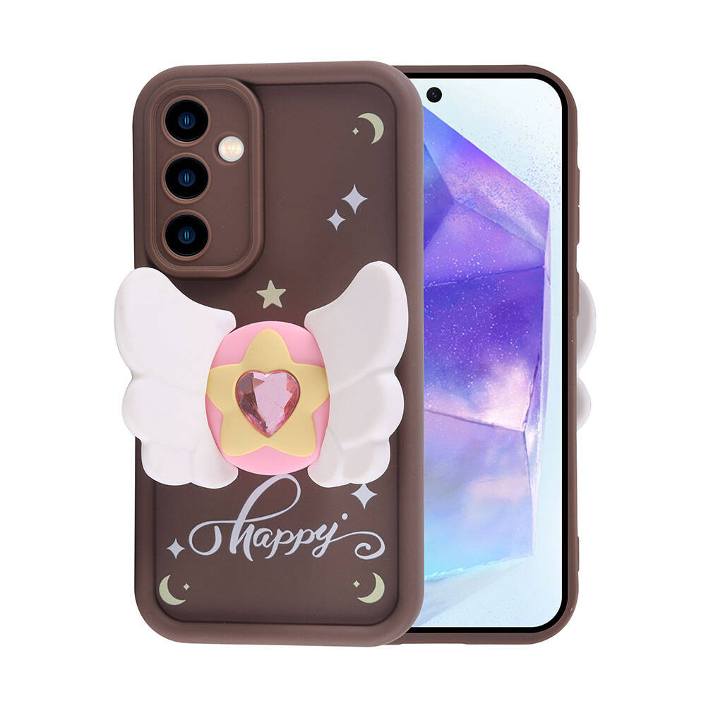 Galaxy A35 Kılıf Kamera Korumalı Figür Tasarımlı Zore Kapya Kapak Pembe Koyu