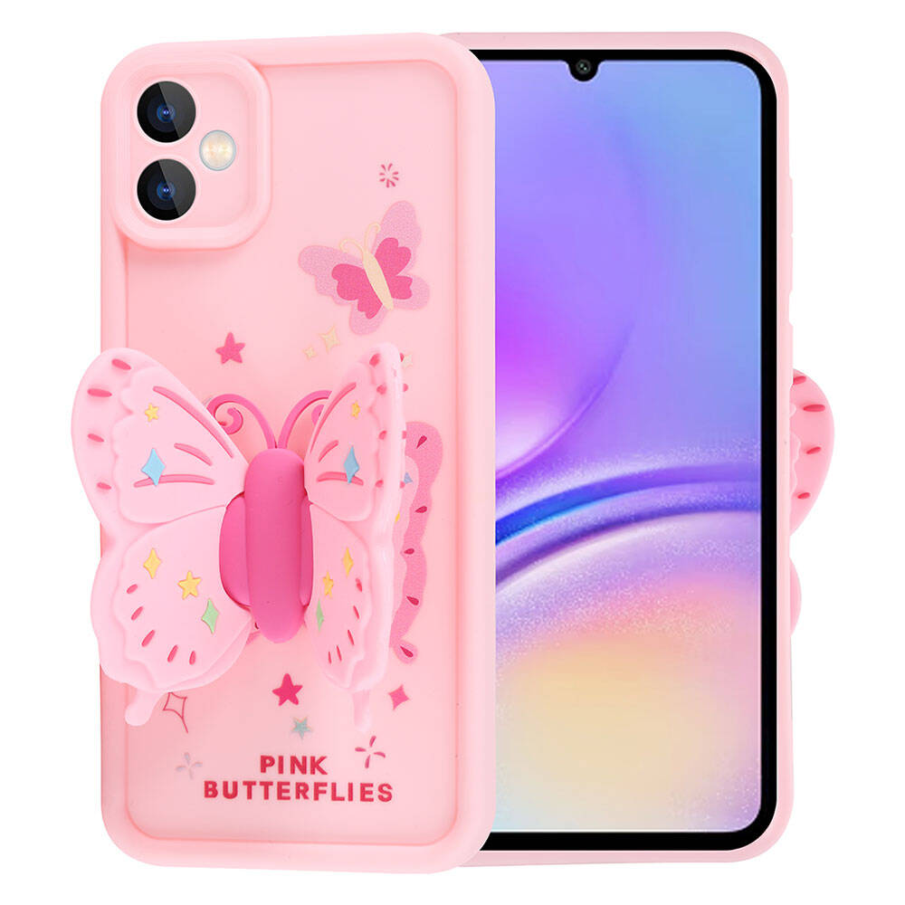Galaxy A05 Kılıf Kamera Korumalı Figür Tasarımlı Zore Kapya Kapak Pembe Açık
