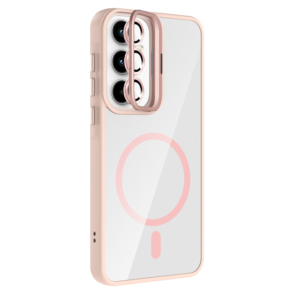 Galaxy A55 Kılıf Standlı ve Kamera Lens Hediyeli M-Safe Şarj Özellikli Zore Etro Kapak Derin Mor
