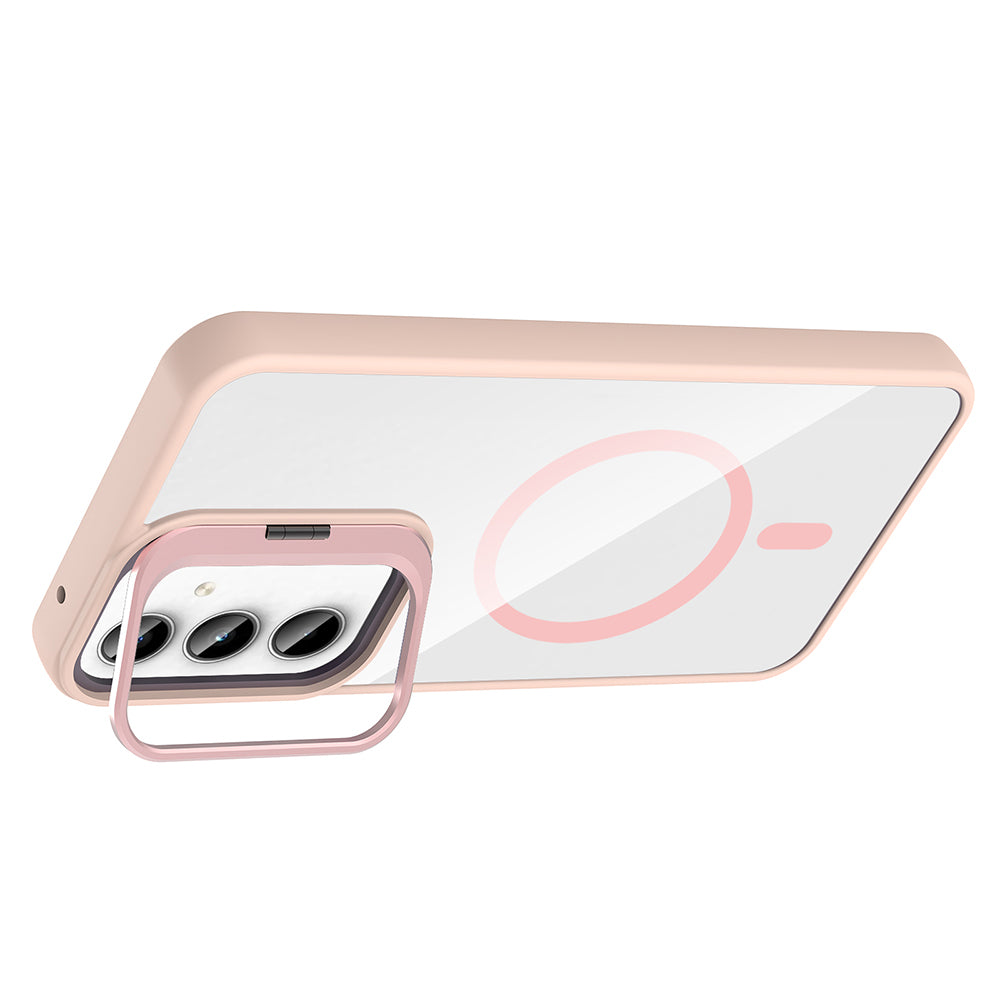 Galaxy A55 Kılıf Standlı ve Kamera Lens Hediyeli M-Safe Şarj Özellikli Zore Etro Kapak Derin Mor
