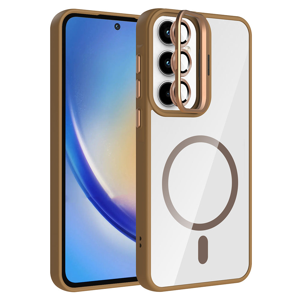 Galaxy A55 Kılıf Standlı ve Kamera Lens Hediyeli M-Safe Şarj Özellikli Zore Etro Kapak