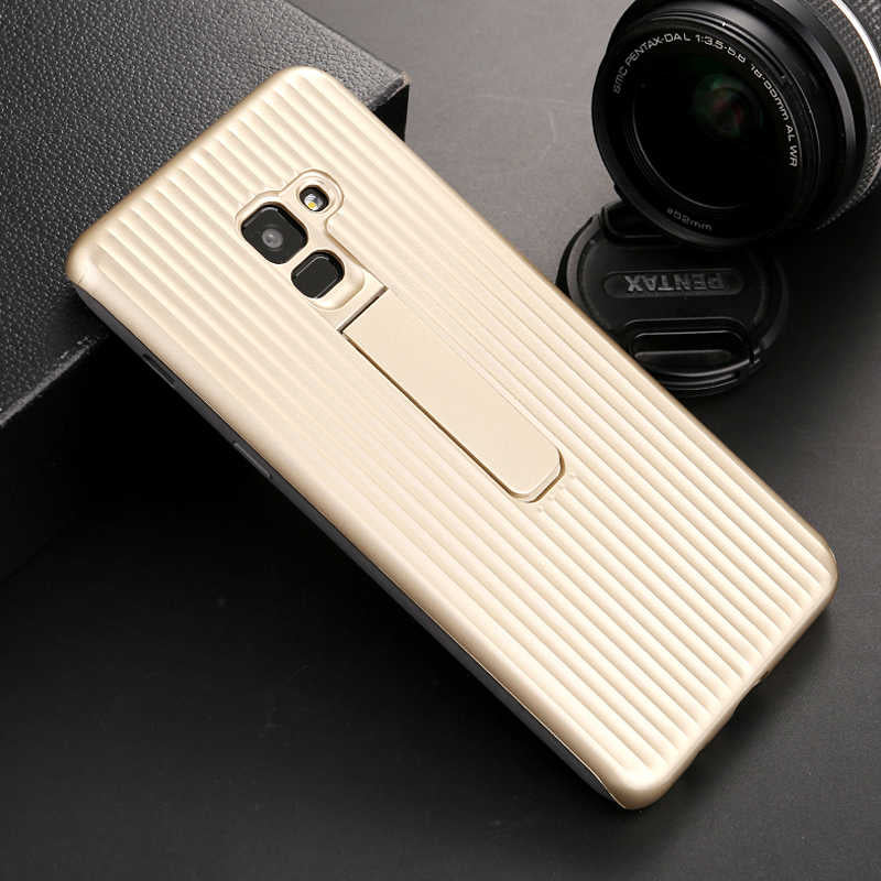 Galaxy A8 2018 Kılıf Zore Wave Standlı Mıknatıslı Kapak Gold