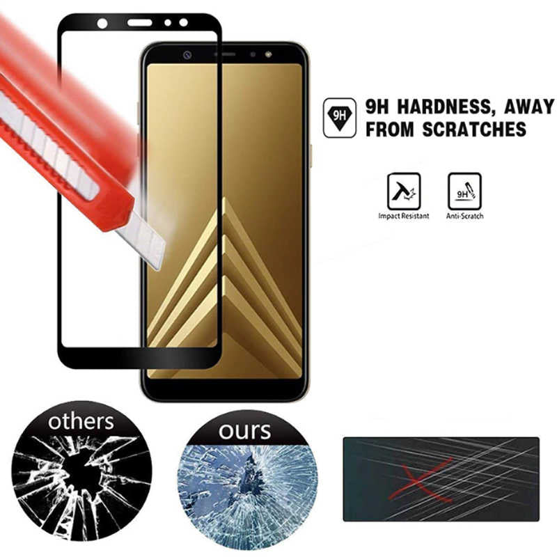 Galaxy A9 2018 Zore Kenarları Kırılmaya Dayanıklı Cam Ekran Koruyucu Siyah