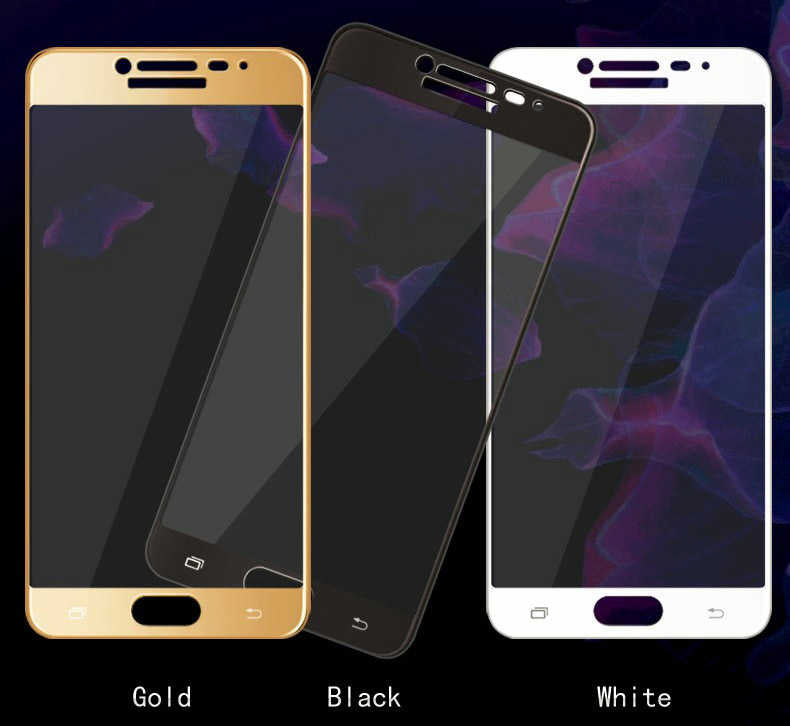 Galaxy C7 Pro Zore Ekranı Tam Kaplayan Düz Cam Koruyucu Gold