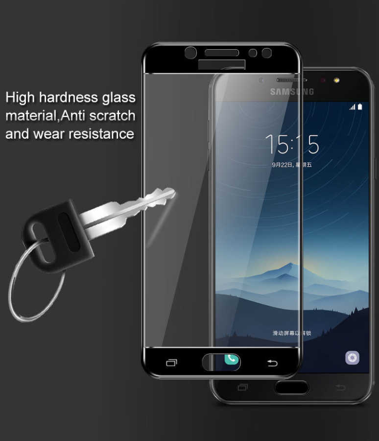 Galaxy C8 Zore Ekranı Tam Kaplayan Düz Cam Koruyucu Beyaz