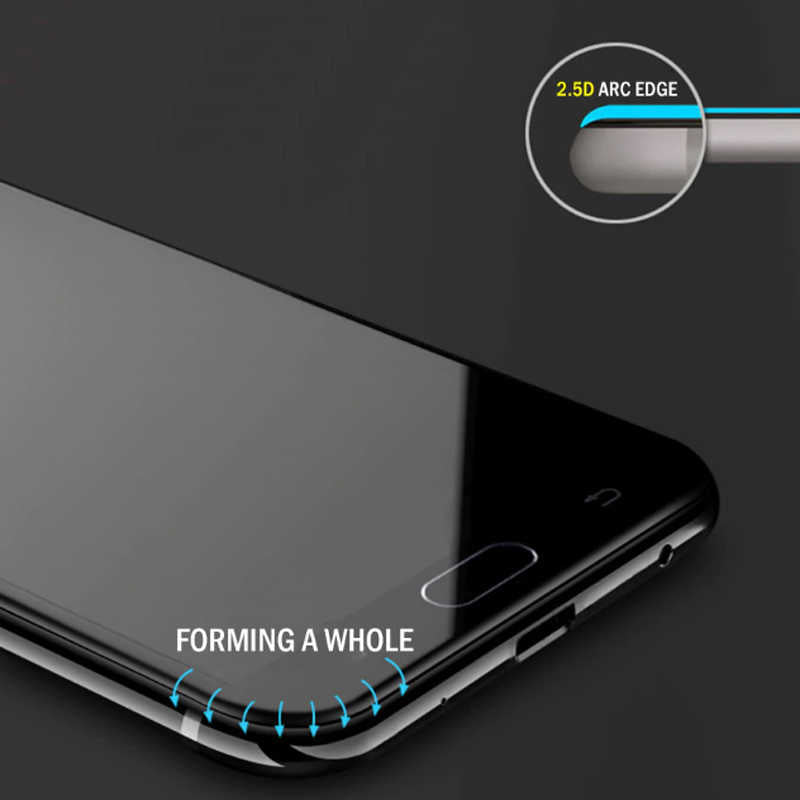 Galaxy J4 Plus Zore Kenarları Kırılmaya Dayanıklı Cam Ekran Koruyucu Siyah