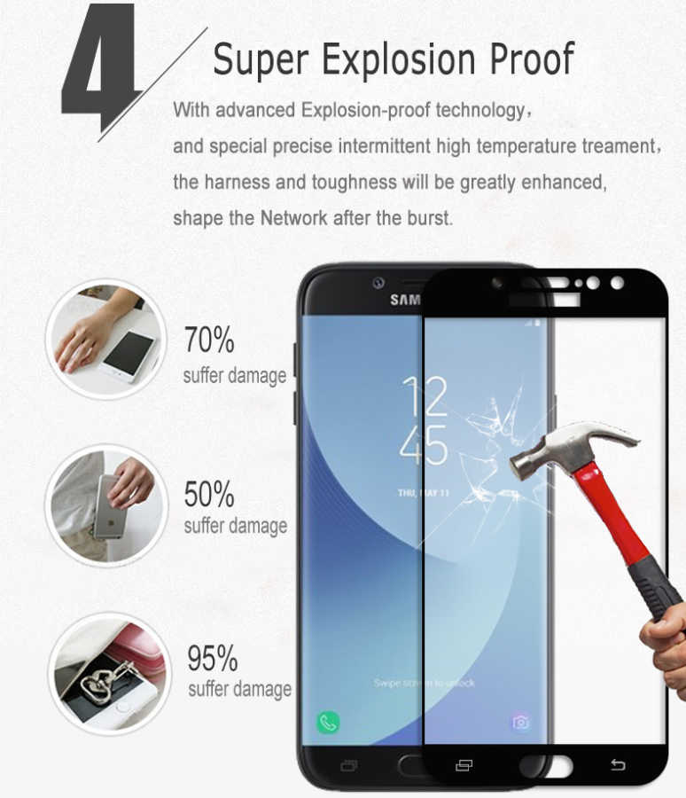Galaxy J530 Pro Zore Ekranı Tam Kaplayan Düz Cam Koruyucu Gold