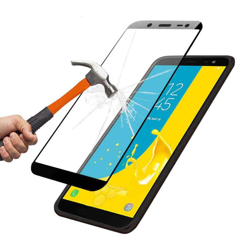 Galaxy J6 Zore Kenarları Kırılmaya Dayanıklı Cam Ekran Koruyucu Siyah
