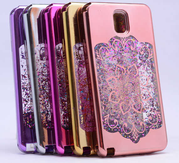 Galaxy Note 3 Kılıf Zore Lazer Çiçekli Sıvılı Silikon Pembe Açık
