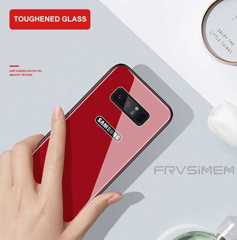 Galaxy Note 8 Kılıf Zore Düz Renkli Ebruli Cam Kapak Kırmızı