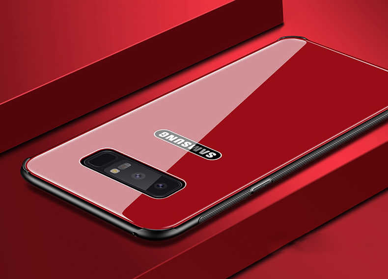 Galaxy Note 8 Kılıf Zore Düz Renkli Ebruli Cam Kapak Kırmızı