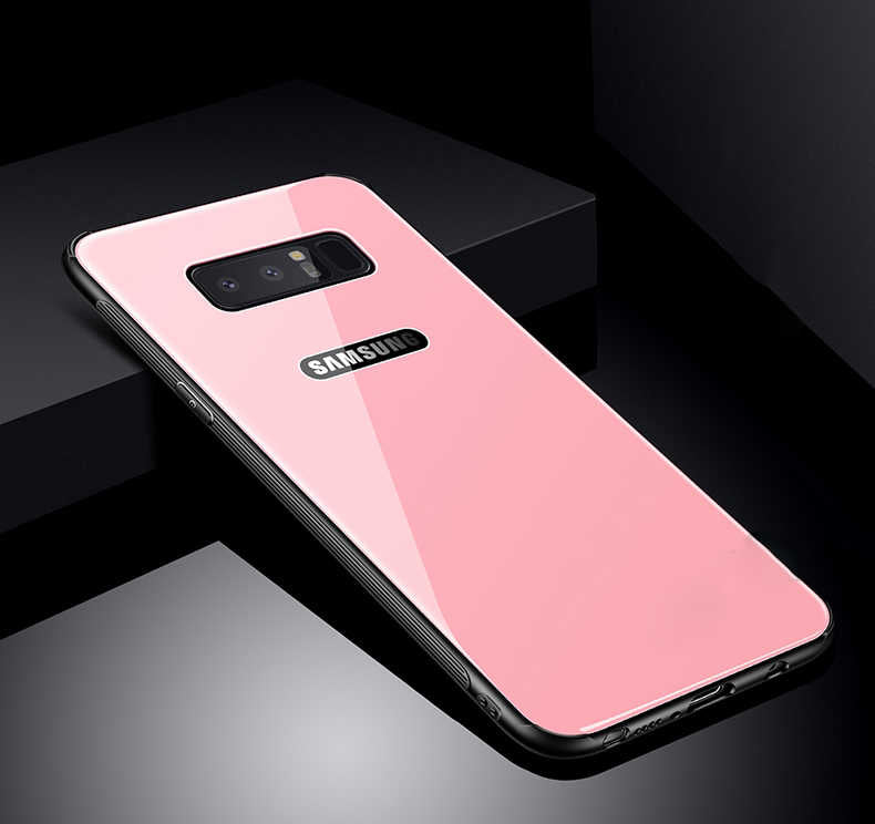 Galaxy Note 8 Kılıf Zore Düz Renkli Ebruli Cam Kapak Rose Gold
