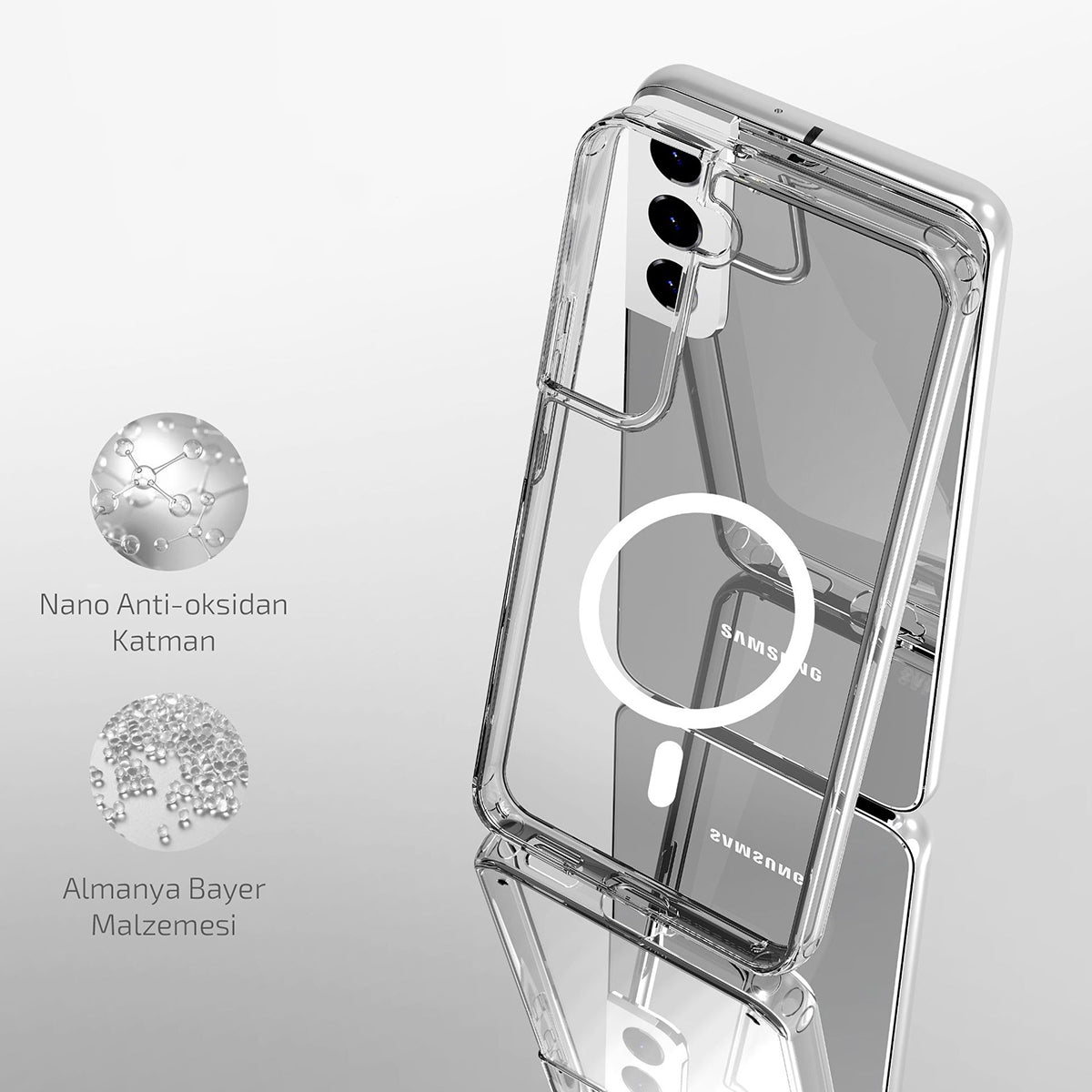 Galaxy S22 Plus Kılıf Magsafe Şarj Özellikli Şeffaf Sert PC Zore Embos Kapak Renksiz