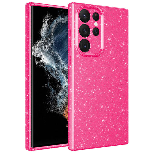 Galaxy S22 Ultra Kılıf Kamera Korumalı Simli Lüks Zore Koton Kapak Pembe Koyu