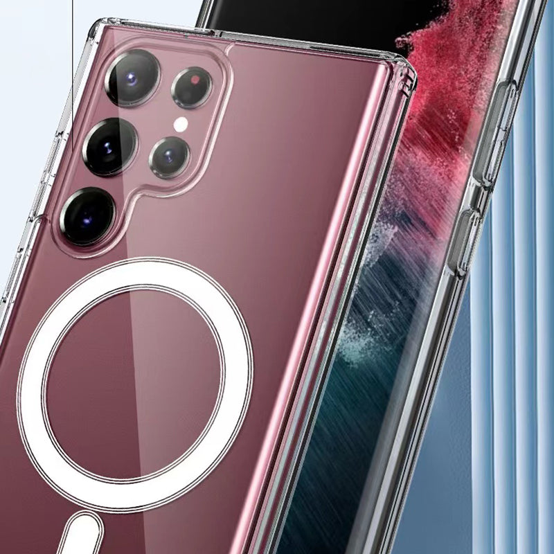Galaxy S22 Ultra Kılıf Zore Magsafe Şarj Özellikli Şeffaf Sert PC Zore Embos Kapak Renksiz