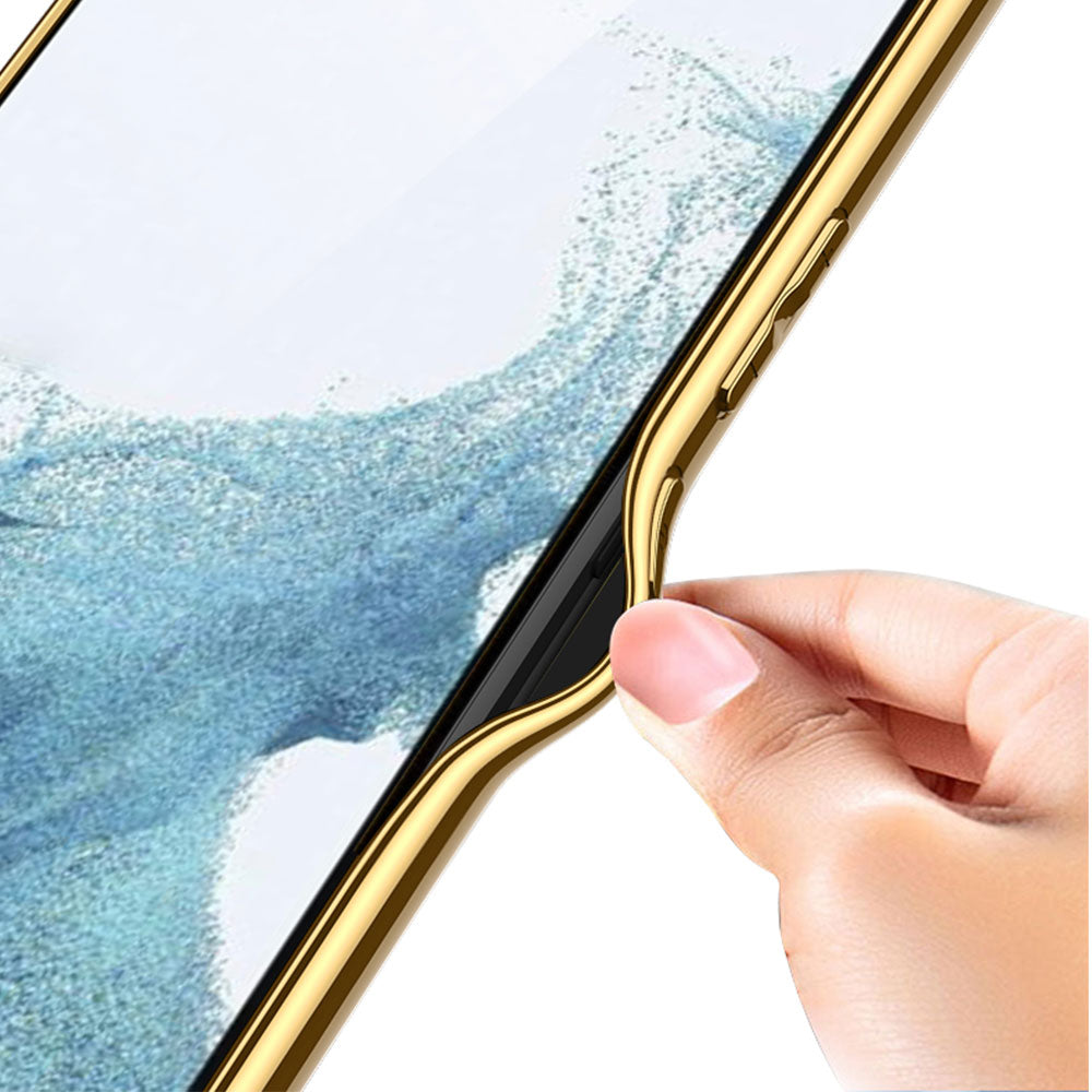 Galaxy S23 Kılıf Deri Görünümlü Kenarları Elektroplating Kaplama Zore Fizyon Kapak Siyah