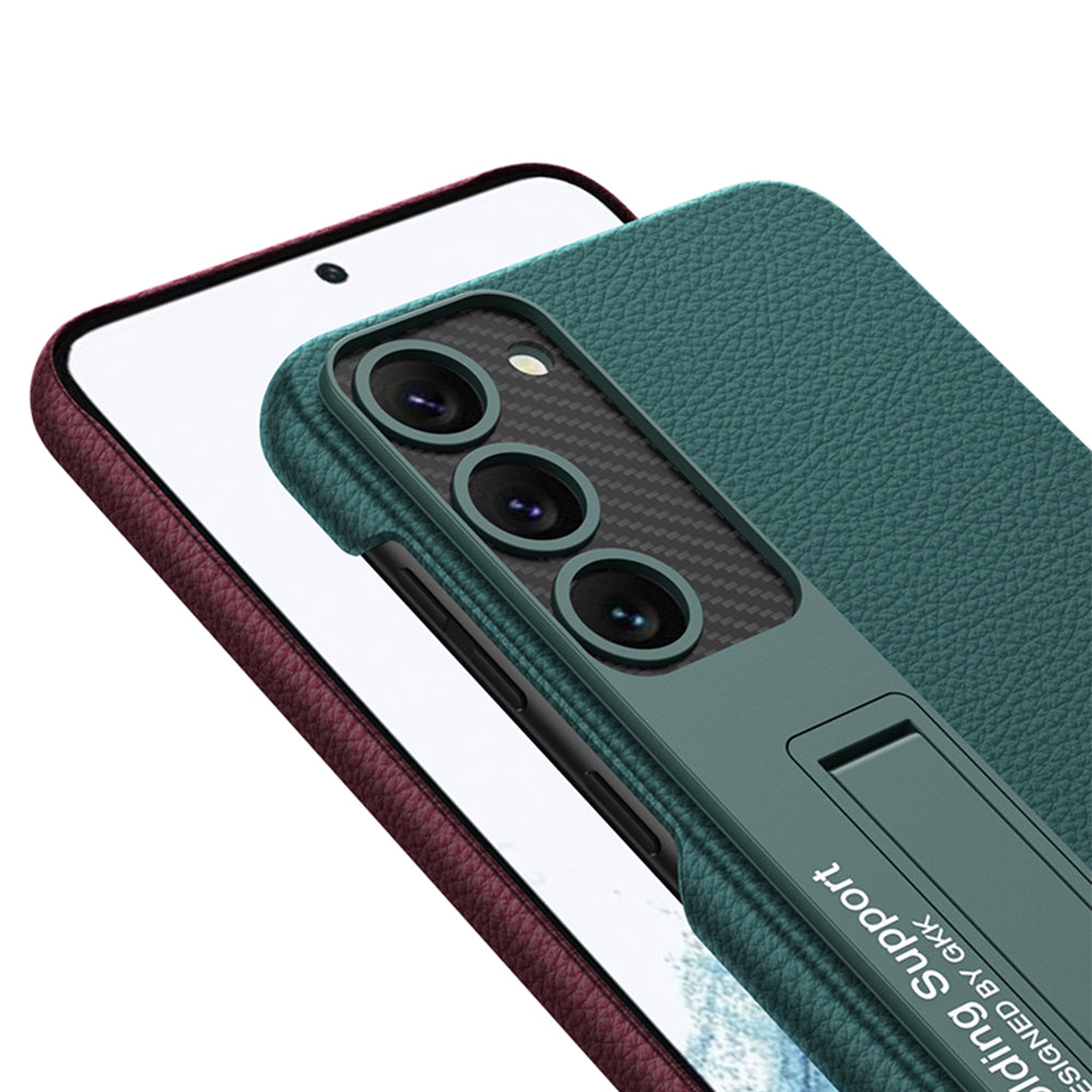 Galaxy S23 Kılıf Zore Kıpta Standlı Kapak Siyah Litchi