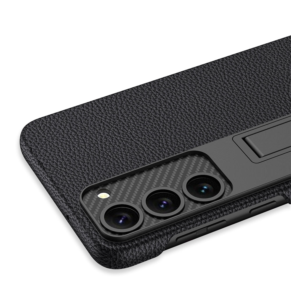 Galaxy S23 Kılıf Zore Kıpta Standlı Kapak Siyah Karbon