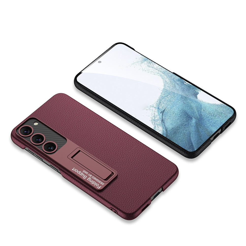 Galaxy S23 Kılıf Zore Kıpta Standlı Kapak Siyah Litchi