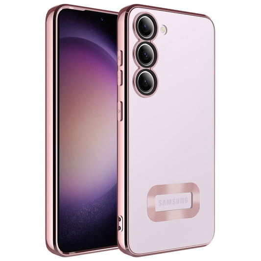 Galaxy S23 Plus Kılıf Kamera Korumalı Logo Gösteren Zore Omega Kapak Rose Gold