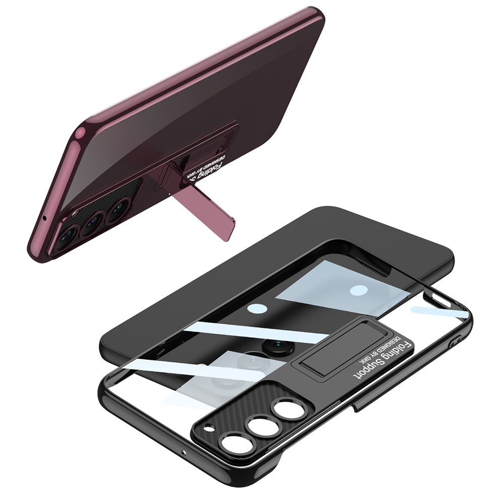 Galaxy S23 Plus Kılıf Kamera Korumalı Şeffaf Tasarımlı Zore Lego Standlı Kapak Mürdüm
