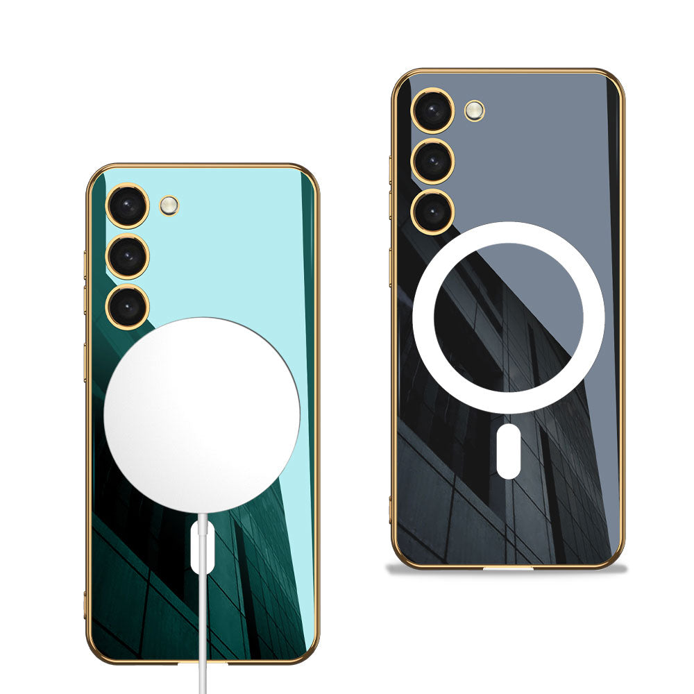 Galaxy S23 Plus Kılıf Wireless Şarj Özellikli Kenarları Elektroplating Kaplama Aynalı Zore Kent Kapak Beyaz
