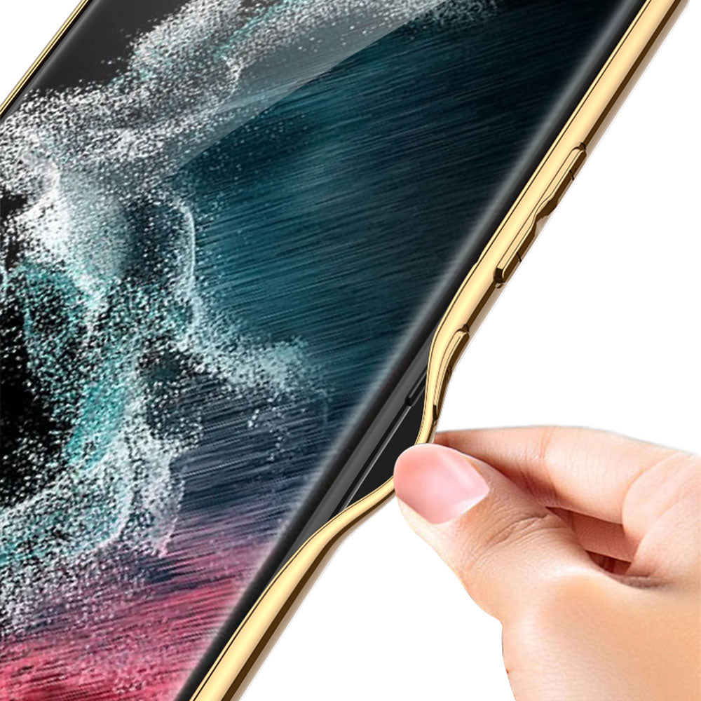 Galaxy S23 Ultra Kılıf Deri Görünümlü Kenarları Elektroplating Kaplama Zore Fizyon Kapak Kırmızı