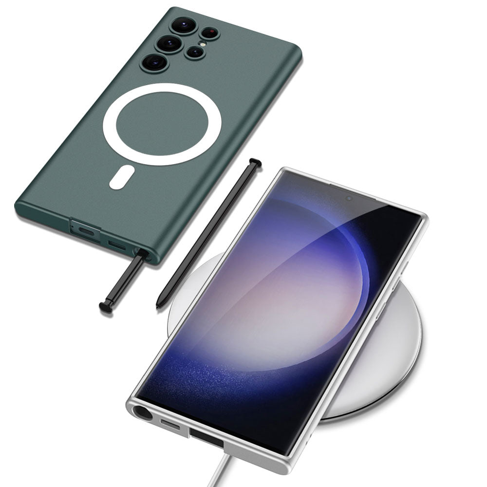 Galaxy S23 Ultra Kılıf Wireless Şarj Özellikli Zore Kıpta Magsafe Silikon Kapak Koyu Kırmızı