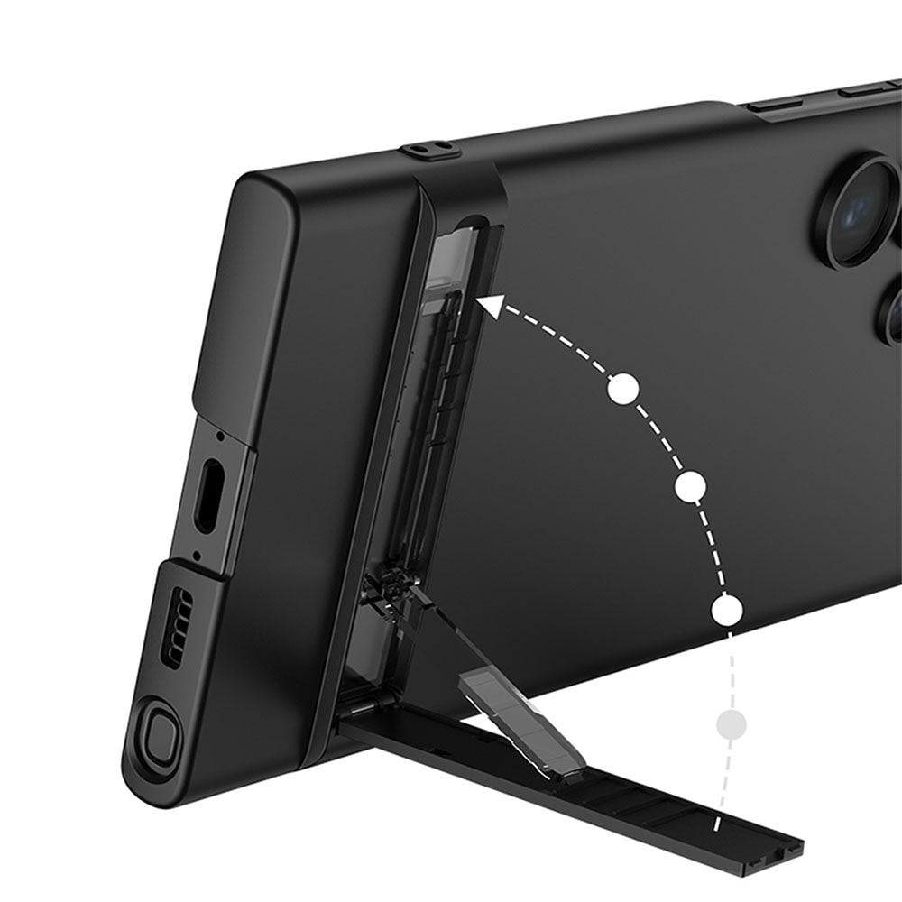 Galaxy S23 Ultra Kılıf Zore Kamera Korumalı Dikey Standlı Ays Kapak Siyah