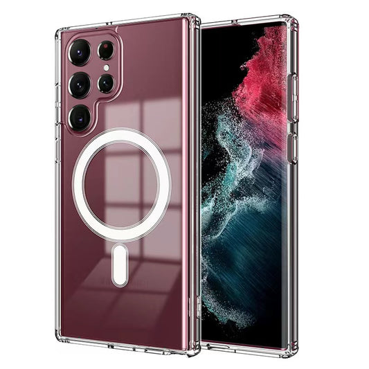 Galaxy S23 Ultra Kılıf Zore Magsafe Şarj Özellikli Şeffaf Sert PC Zore Embos Kapak Renksiz