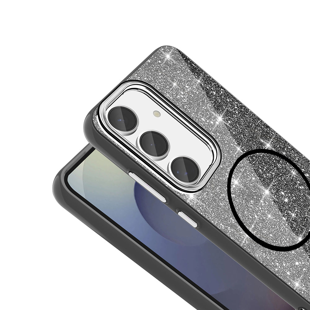 Galaxy S24 FE Kılıf Magsafe Şarj Özellikli Parlayan Simli Zore Okso Kapak Pembe