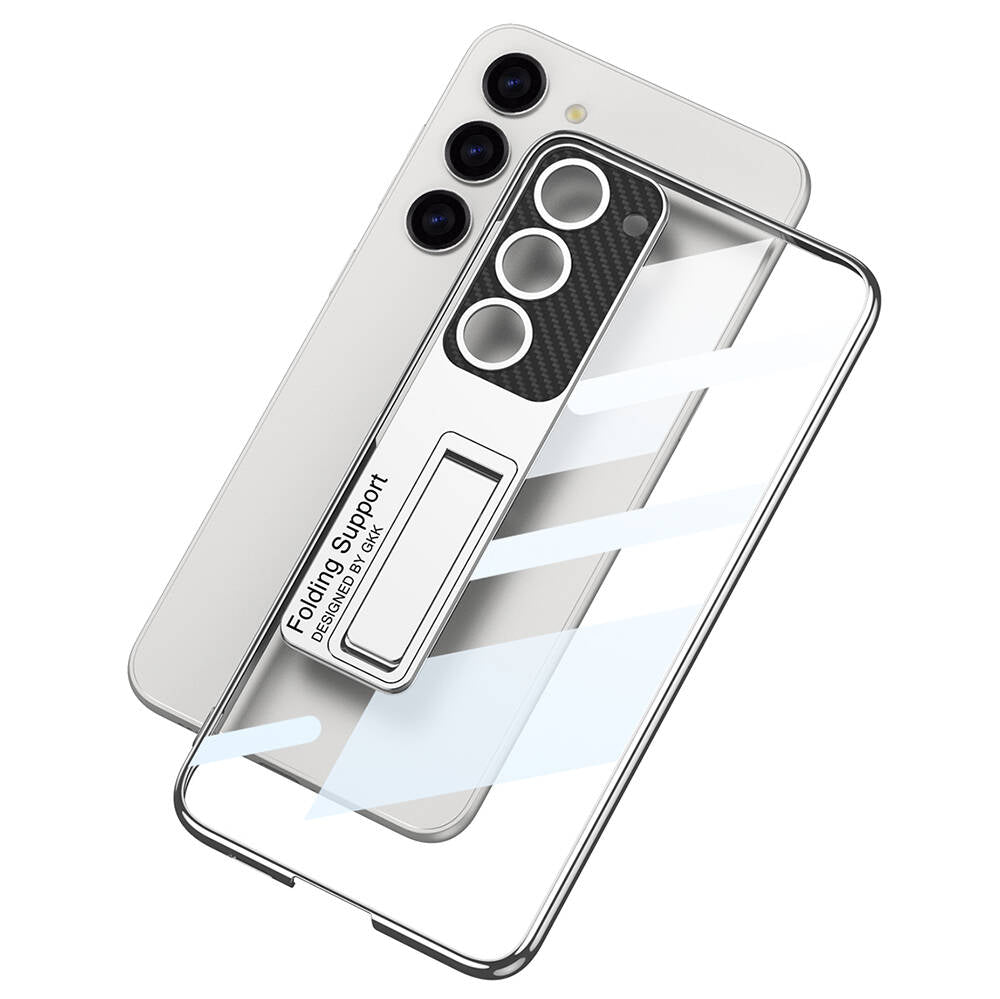 Galaxy S24 Plus Kılıf Kamera Korumalı Şeffaf Tasarımlı Zore Lego Standlı Kapak Gümüş