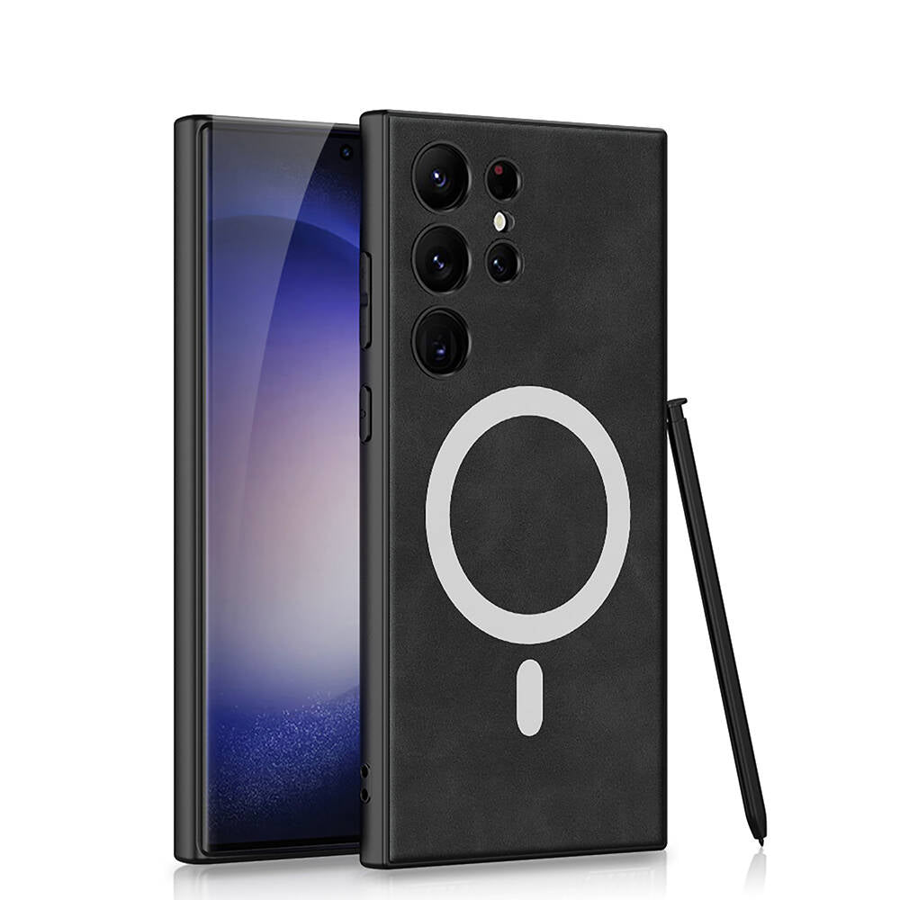 Galaxy S24 Ultra Kılıf M-safe Şarj Özellikli Deri Tasarımlı Zore Kıpta Nubuk Kapak