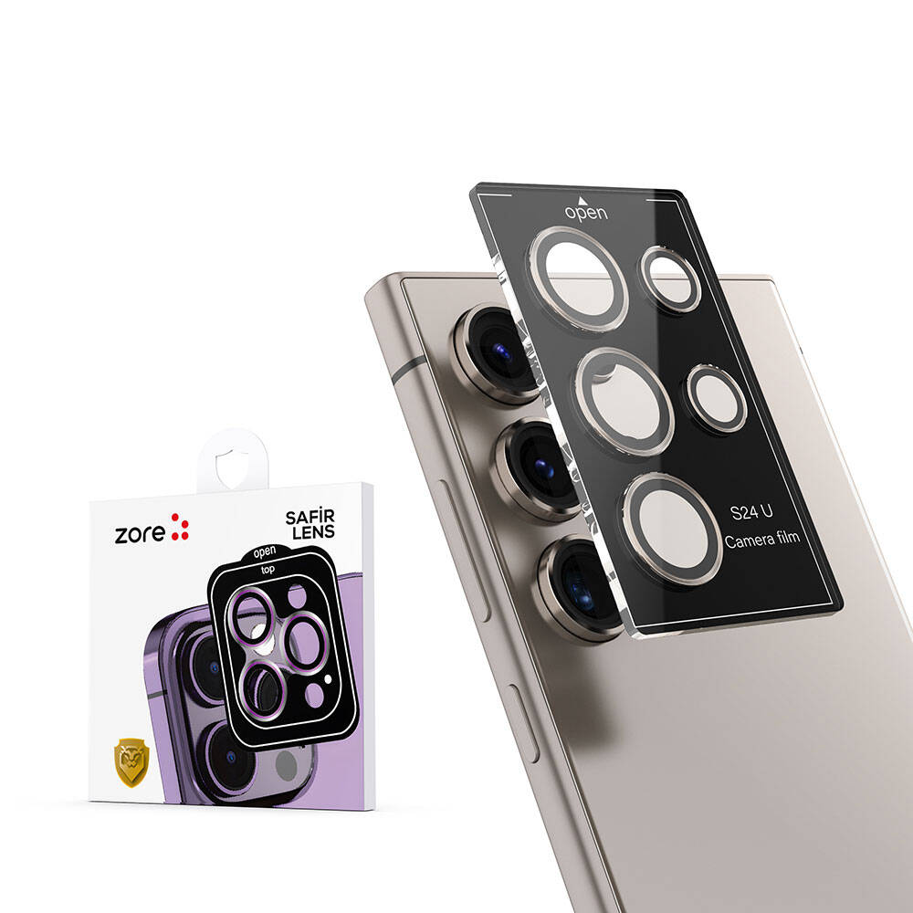 Galaxy S24 Ultra Zore Kamera Lens Koruyucu Cam Filmi Titanyum-Mor